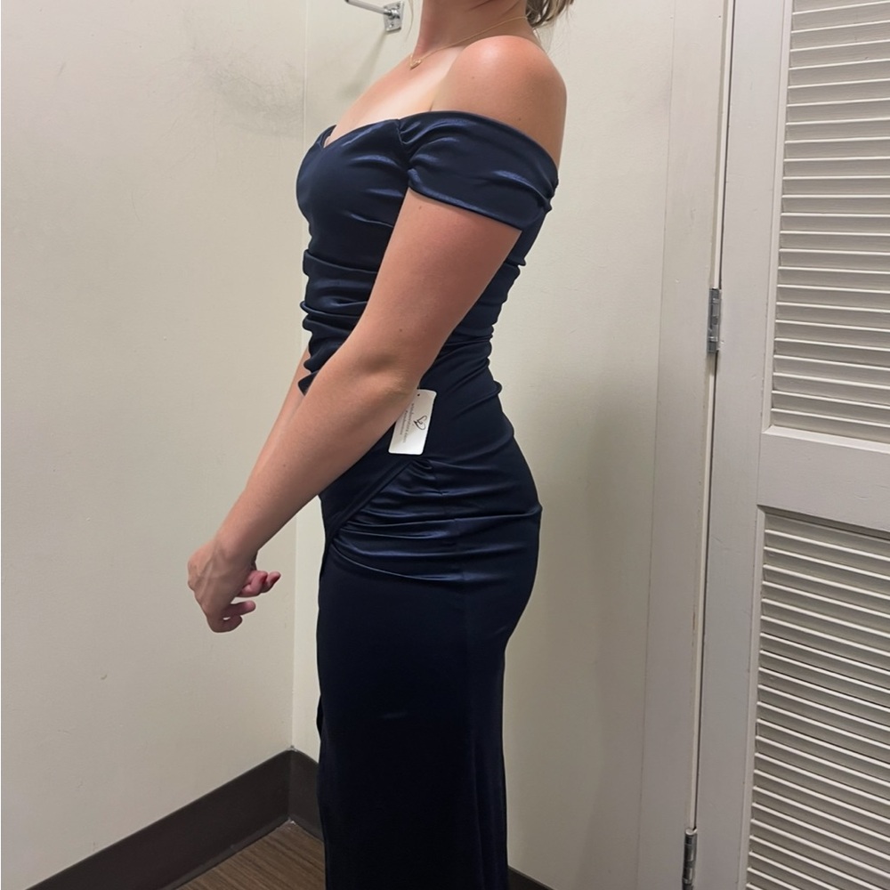 Windsor Midnight Blue Off-Shoulder Gown